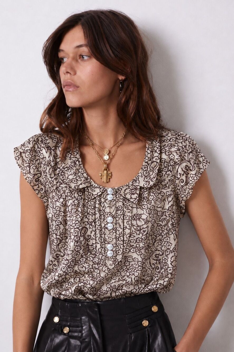 Vintage Mayle 100% Silk Floral Paisley Bib Blouse Size 4, $329  B40